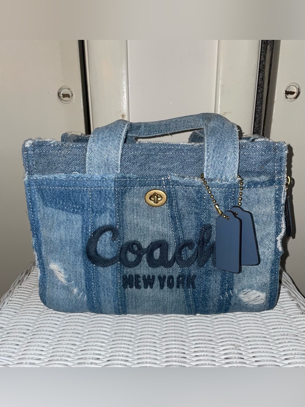 COACH REPURPOSED/LOVED PATCHWORK DENIM CARGO TOTE BAG 26!!